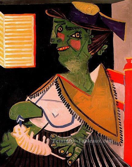 La Femme au chat 1937 cubisme Pablo Picasso Peintures à l'huile